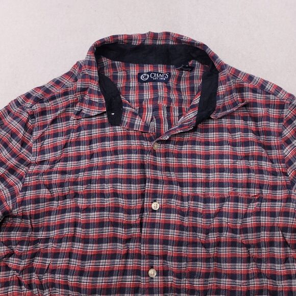 Chaps Madras Flannel Casual Button Up Shirt Mens Size M Red Blue White - Picture 1 of 11